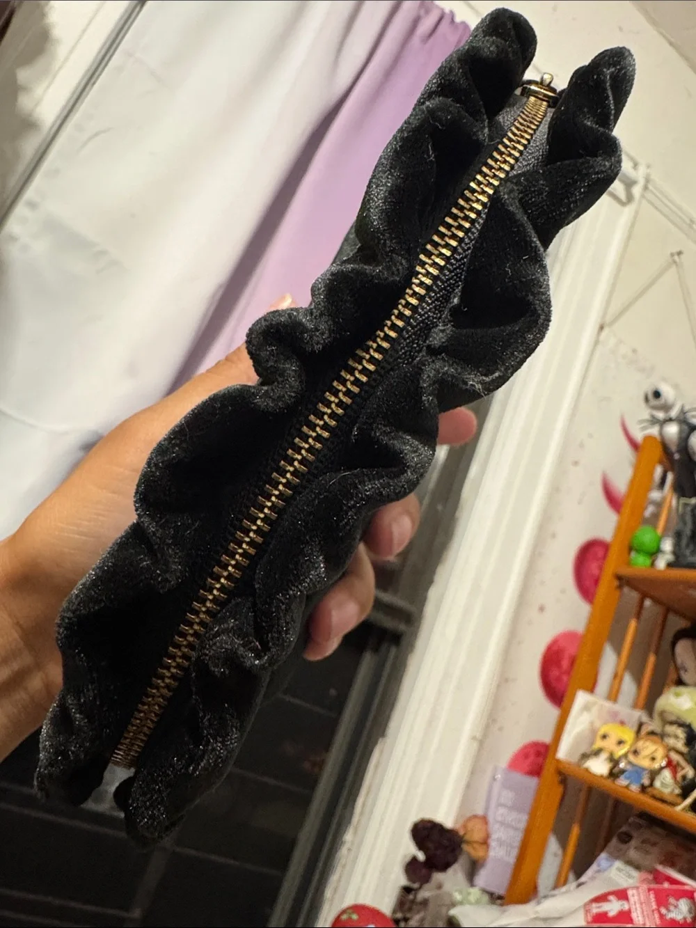 kate spade Black Velvet Ruffle small Cosmetic Bag